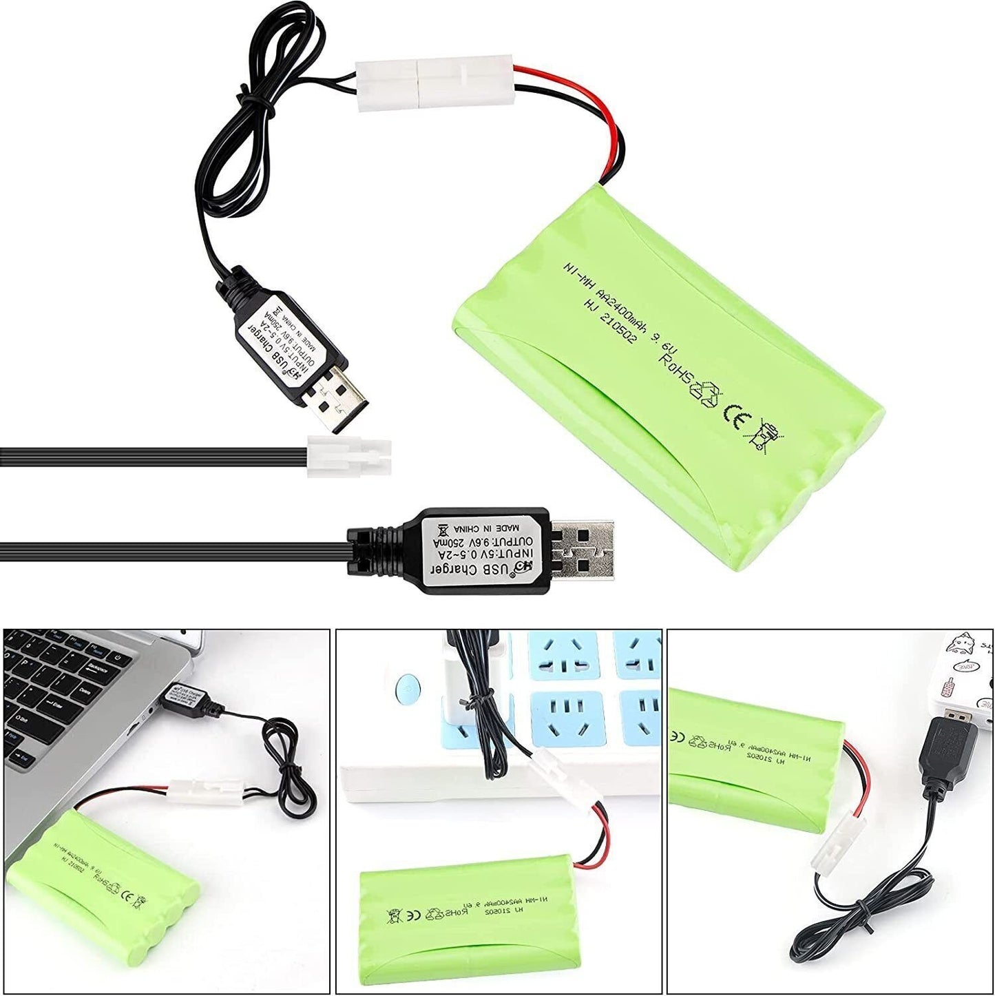 2 Packs 9.6V 2400mAh Ni-MH Rechargeable Battery Pack KET 2P for RC Car Truck
